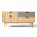 Wooden media console with gray accents 120 x 40 x 60cm for living room storage