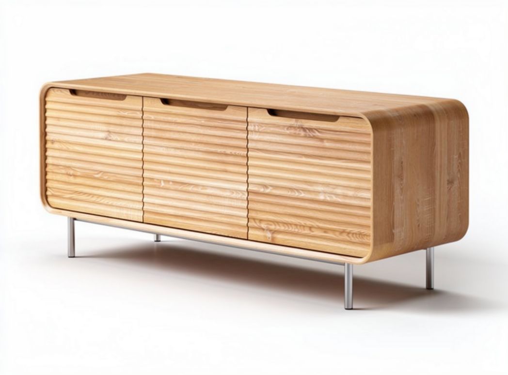Wooden sideboard with three drawers and metal legs 150 x 45 x 70cm