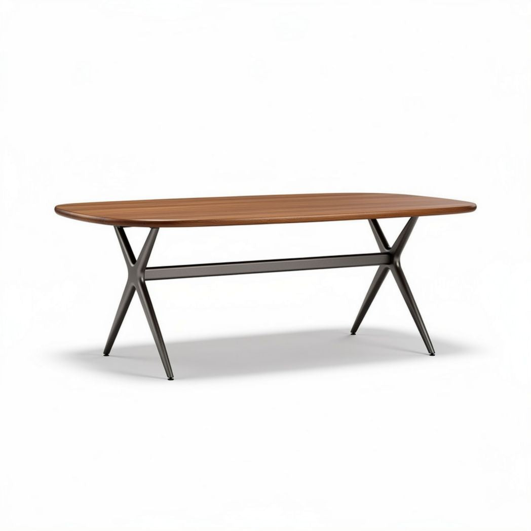 Wooden oval dining table with metal legs 200 x 100 x 75cm
