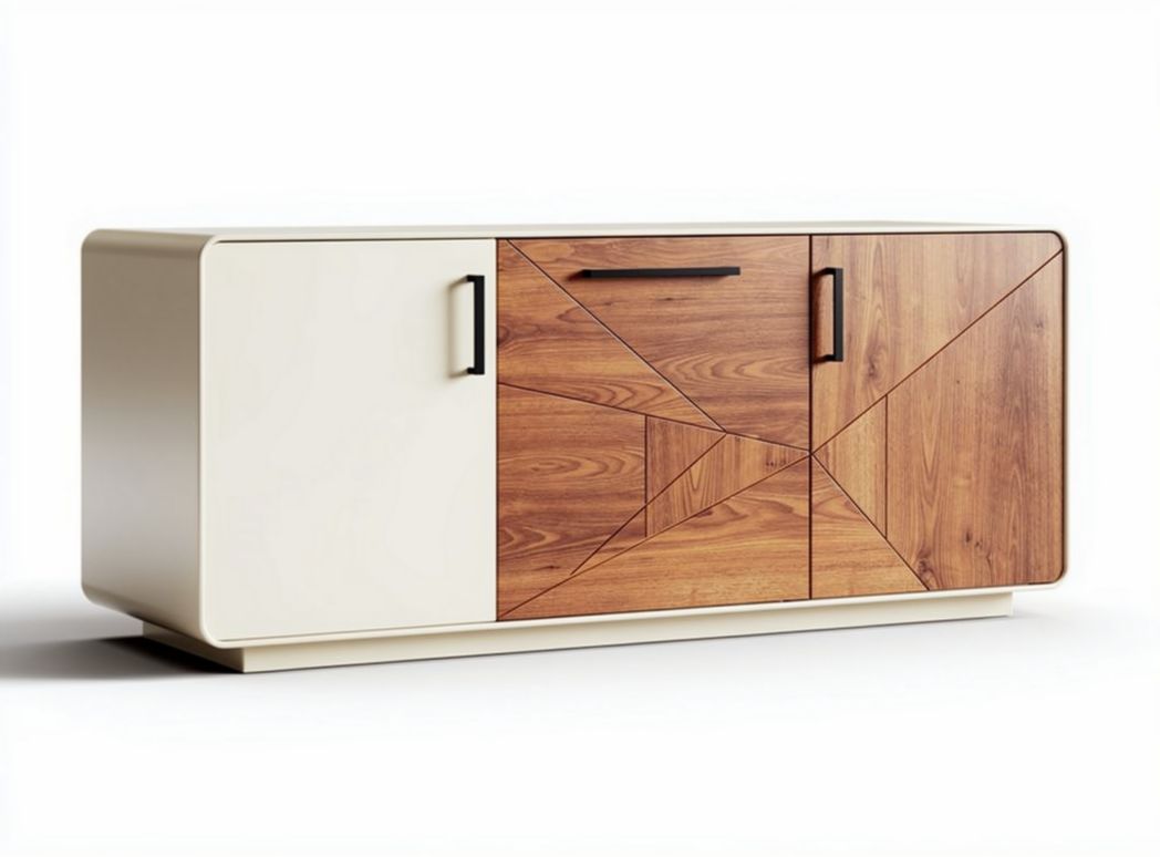 Modern wood and MDF sideboard with geometric design 120 x 40 x 60cm