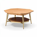 Hexagon coffee table with oak wood top and gold metal legs 80 x 80 x 40cm