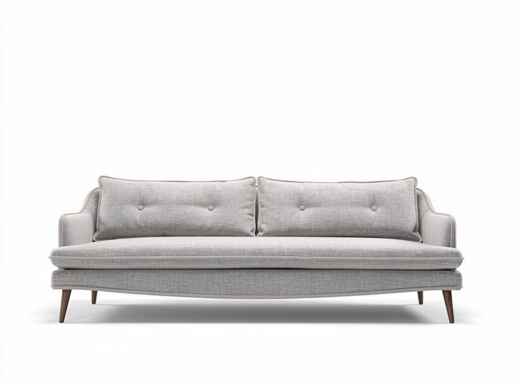 Modern light gray fabric sofa with button-tufted cushions 200 x 90 x 80cm