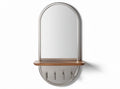 Wall-mounted mirror with wooden shelf and hooks in silver finish 60 x 40 x 10cm