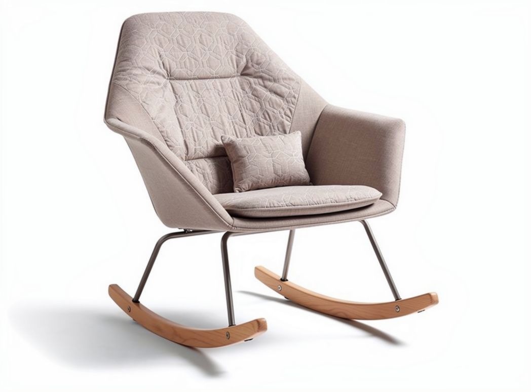 Rocking chair with quilted fabric upholstery and wood base 80 x 75 x 90cm