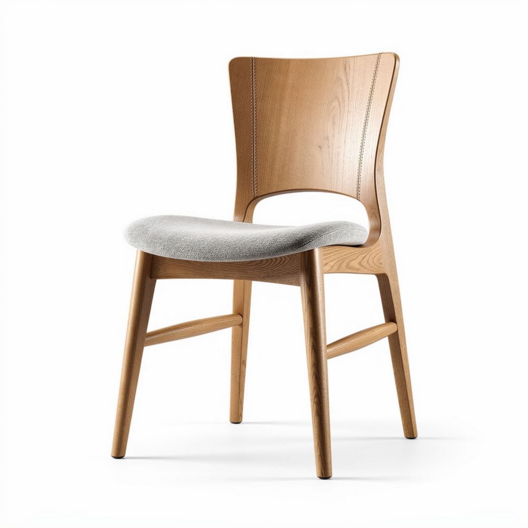 Wooden dining chair with upholstered seat and curved backrest 45 x 45 x 85cm