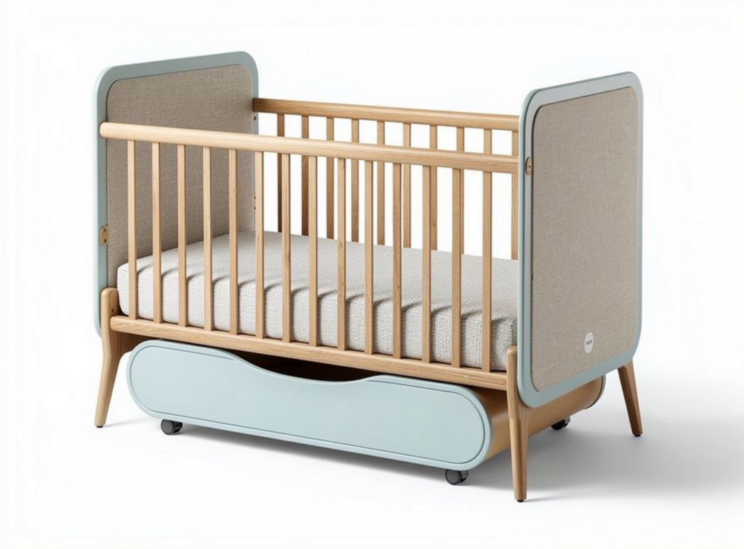 Wooden crib with removable side panels and storage drawer 120 x 60 x 90cm