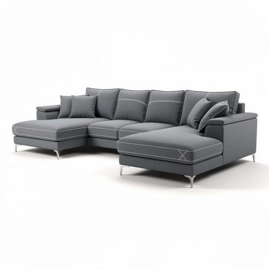 Grey sectional sofa with removable cushions and modern design 200 x 100 x 75cm