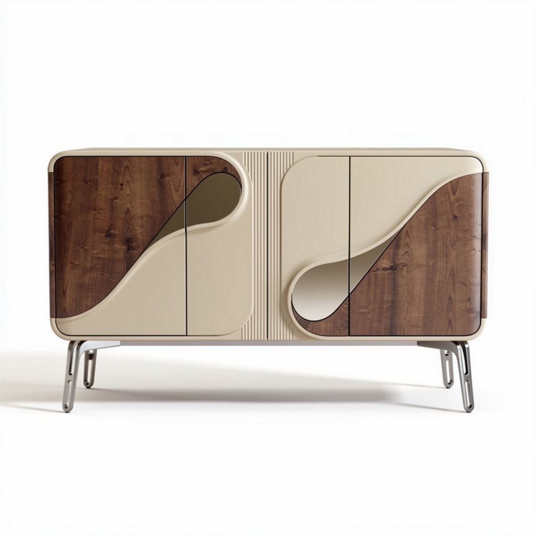 Modern wood and metal sideboard cabinet for living room 160 x 50 x 70cm